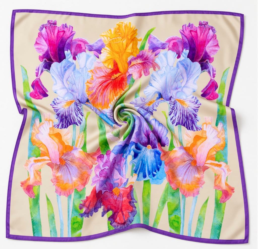 Flower Silk Scarf Irises
