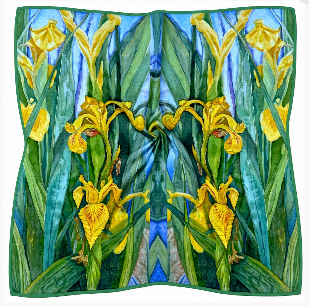 Flower Silk Scarf Yellow Irises