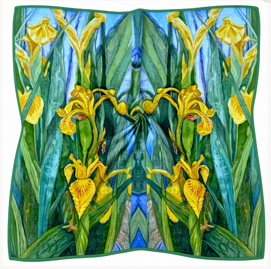 Flower Silk Scarf Yellow Irises