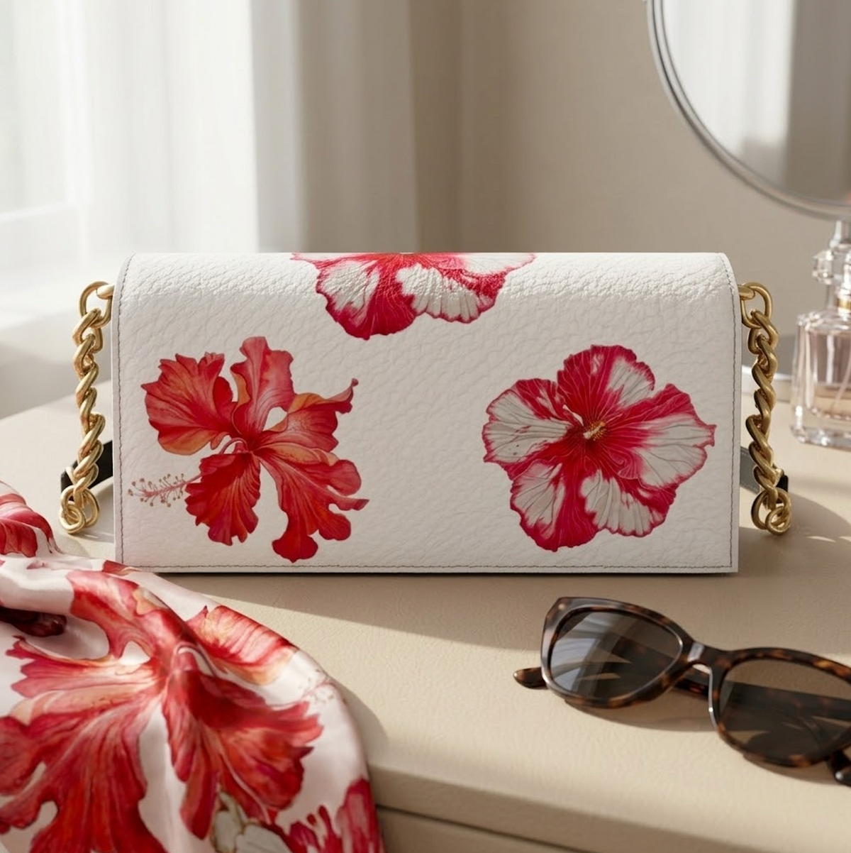 White Handbag Hibiscus | White Color with Red Flowers