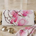 Leather Purse Magnolia | White Color with Pink Flowers