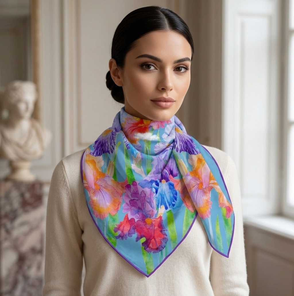 Floral Silk Scarf Irises
