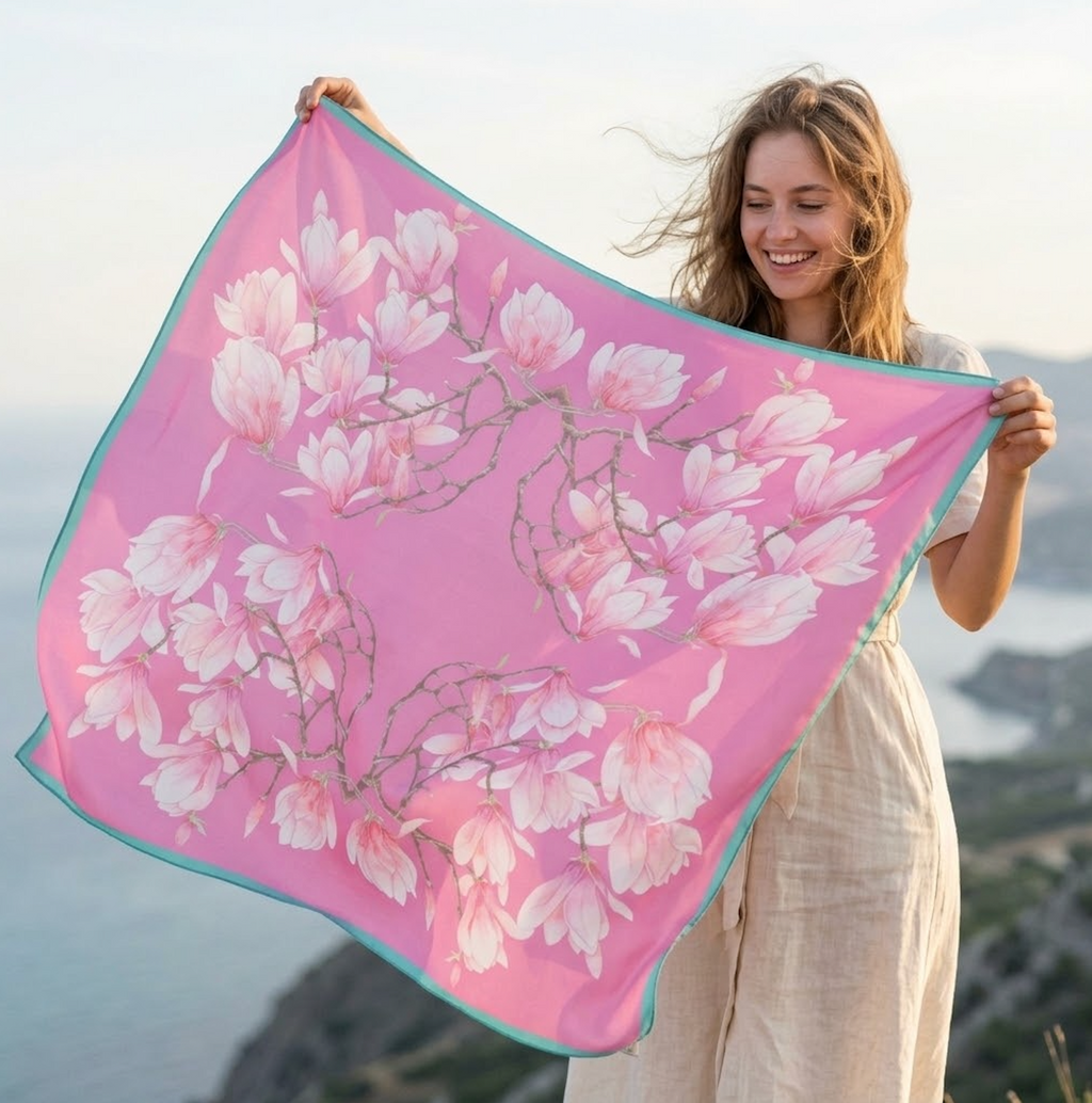 Patterned Silk Scarf Magnolia