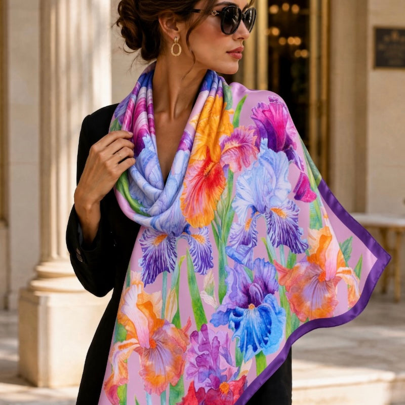 Flower Silk Scarf Irises | Pink Color