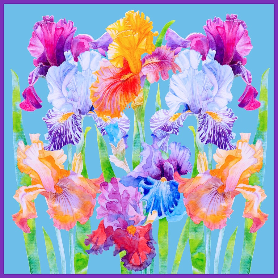 Scarf with Floral Print “Irises”| Blue color