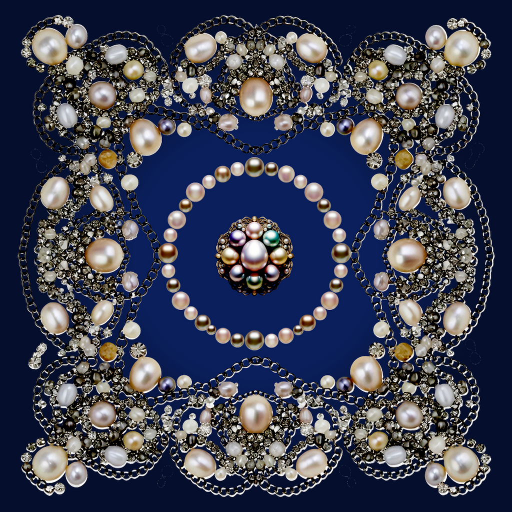 Silk Neck Scarf-Bandana Pearls | Deep Blue Color
