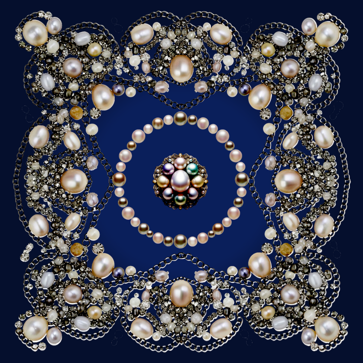 Silk Neck Scarf-Bandana Pearls | Deep Blue Color
