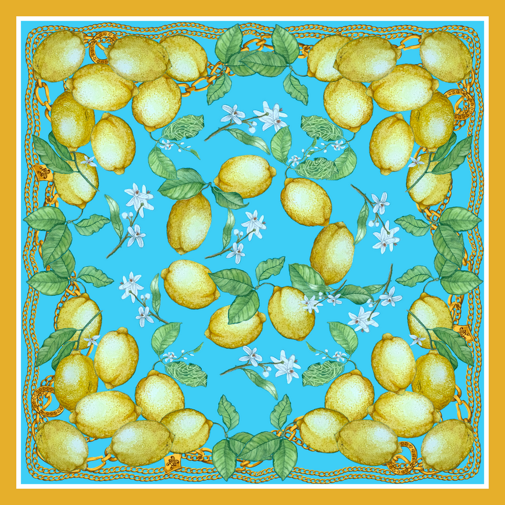 Silk Scarf Lemons | Blue and Yellow Color