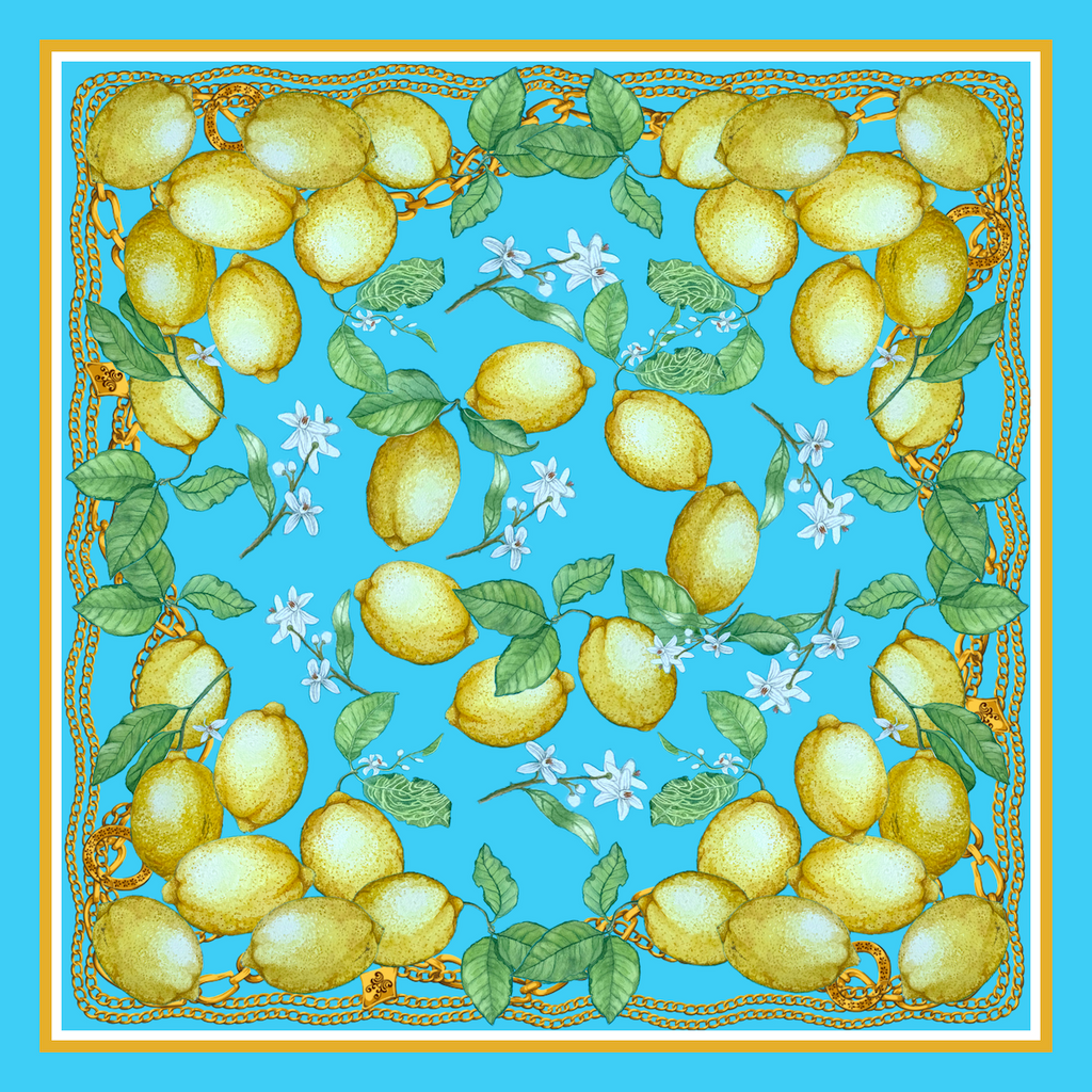 Silk Scarf Lemons | Blue Color