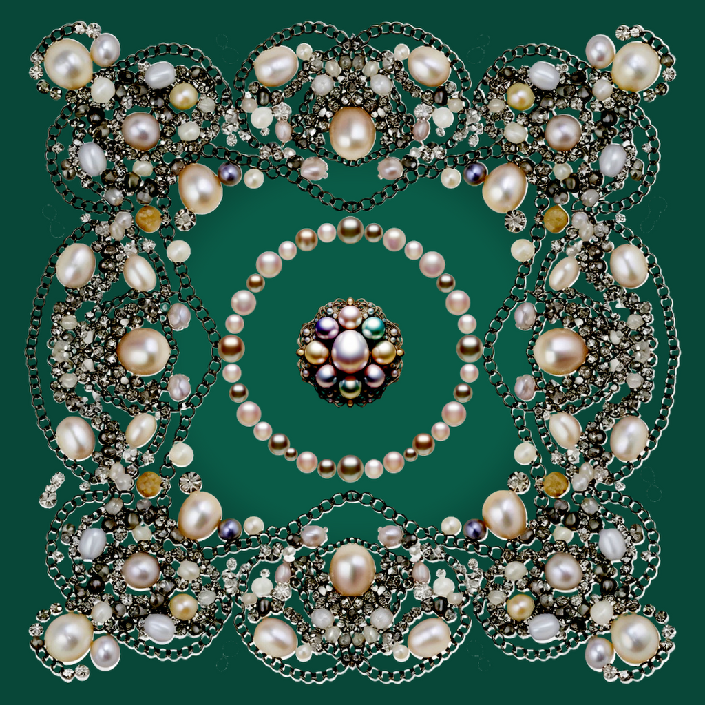 Silk Neck Scarf-Bandana Pearls | Deep Green Color