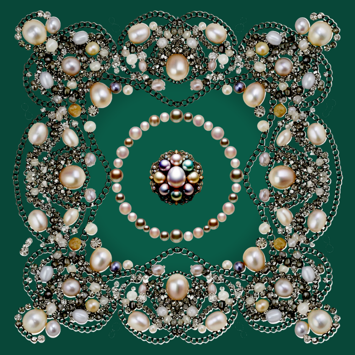 Silk Neck Scarf-Bandana Pearls | Deep Green Color