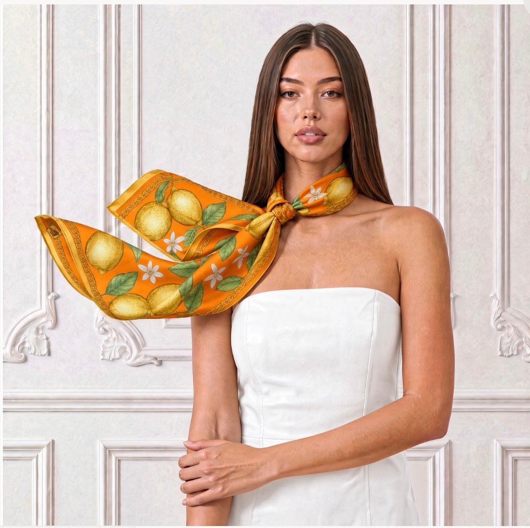 Silk Scarf Lemons | Orange and Yellow Color