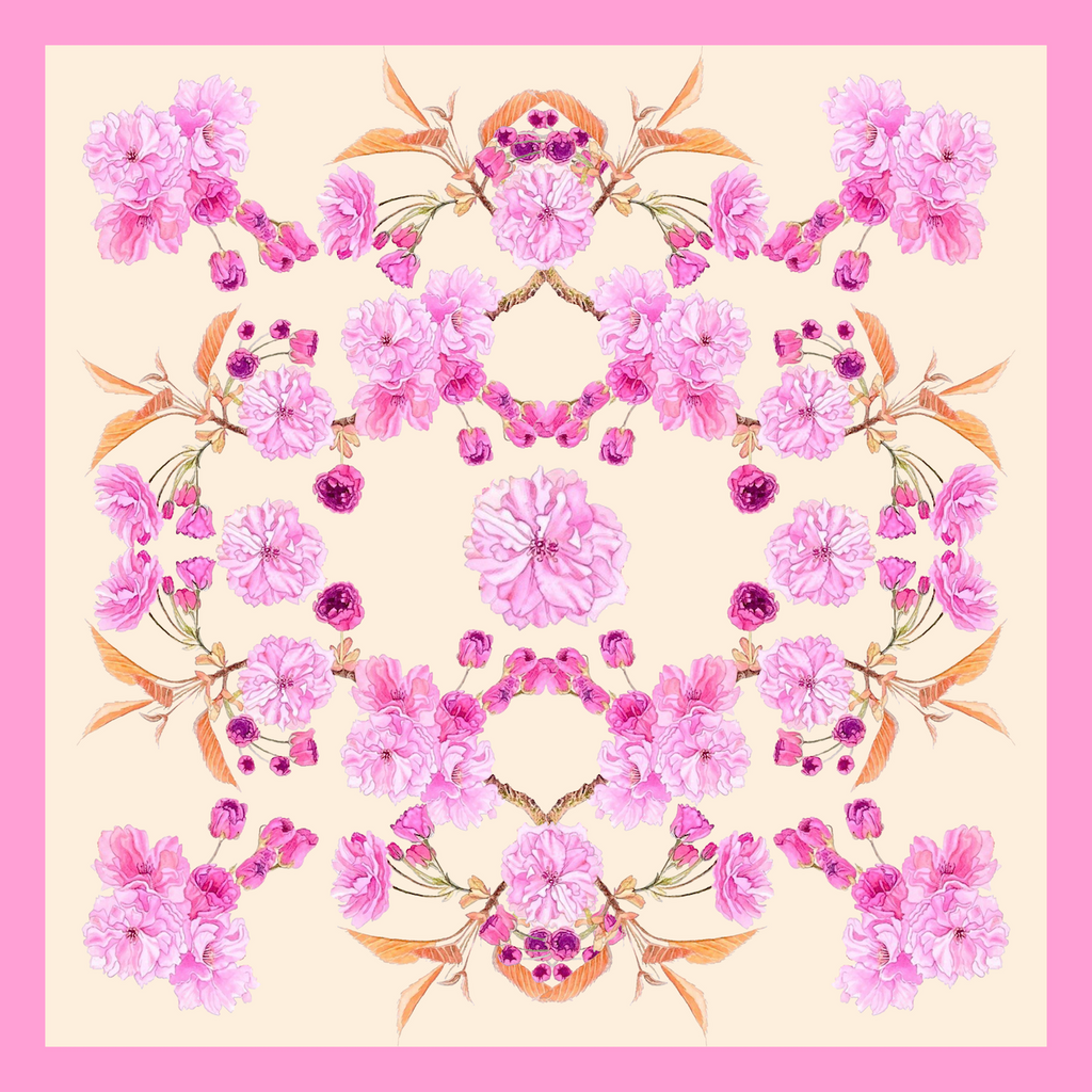 Patterned Silk Scarf Sakura | Pink and Beige Color