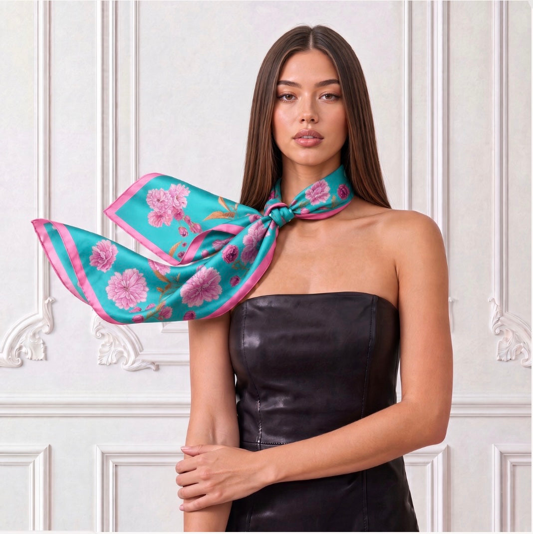 Patterned Silk Scarf Sakura | Pink and Green