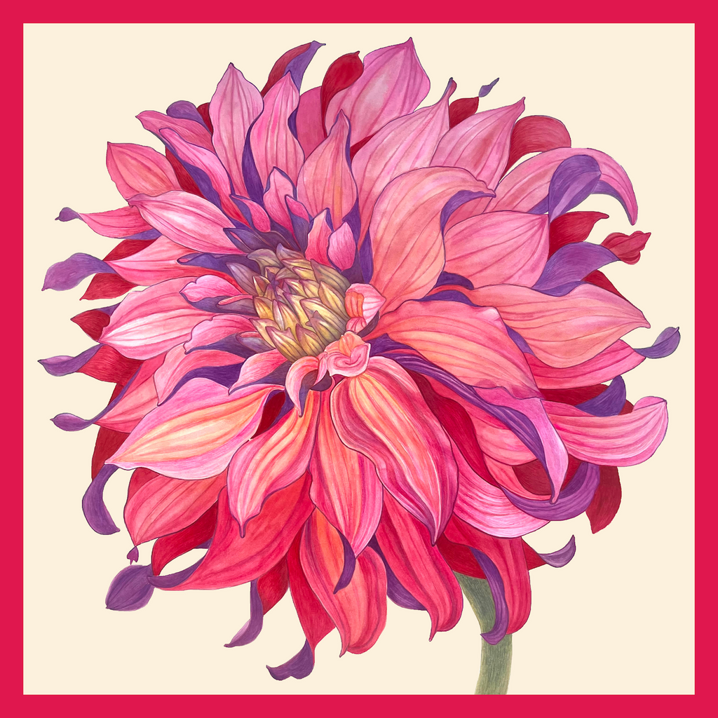 Flower Silk Scarf Chrysanthemum | Red and BBeige Color
