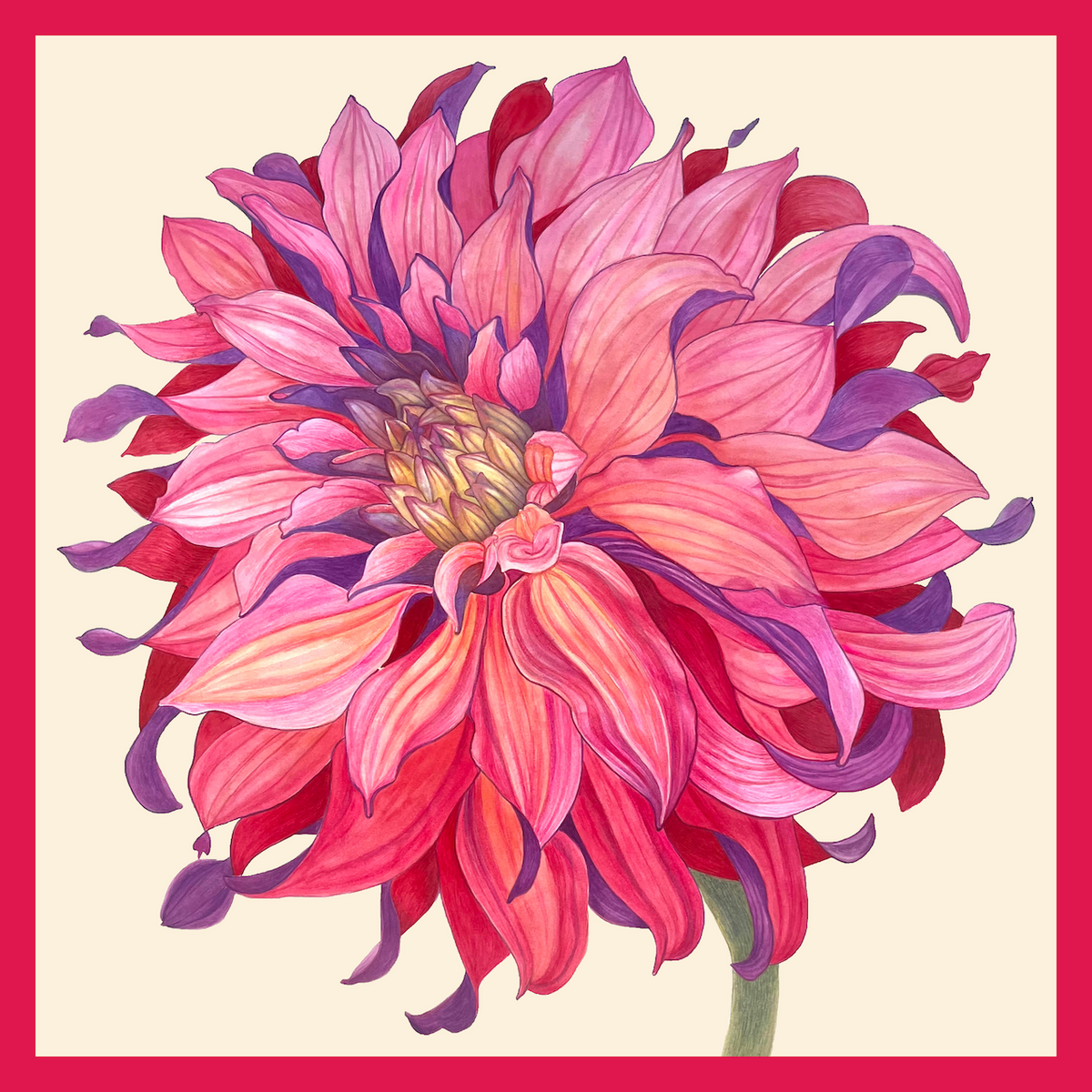 Flower Silk Scarf Chrysanthemum | Red and BBeige Color