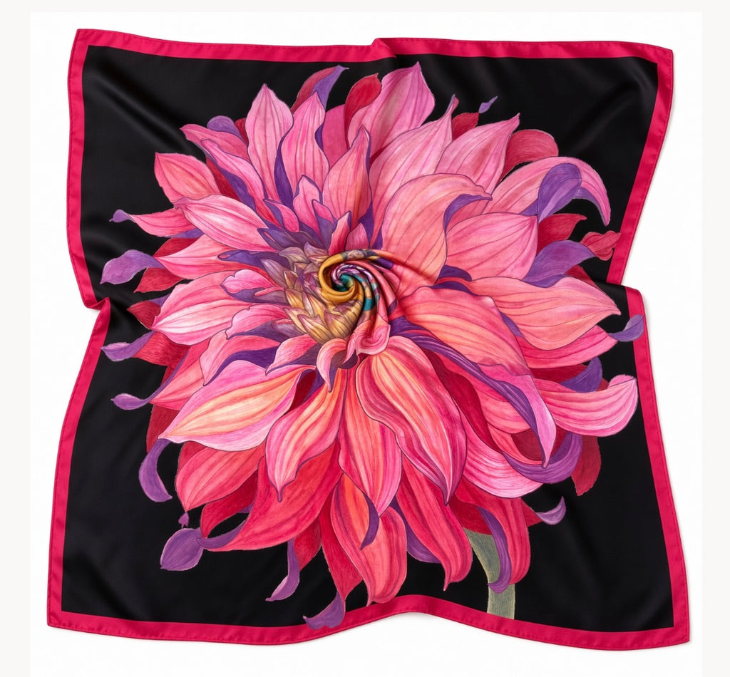 Flower Silk Scarf Chrysanthemum | Red and Black Color