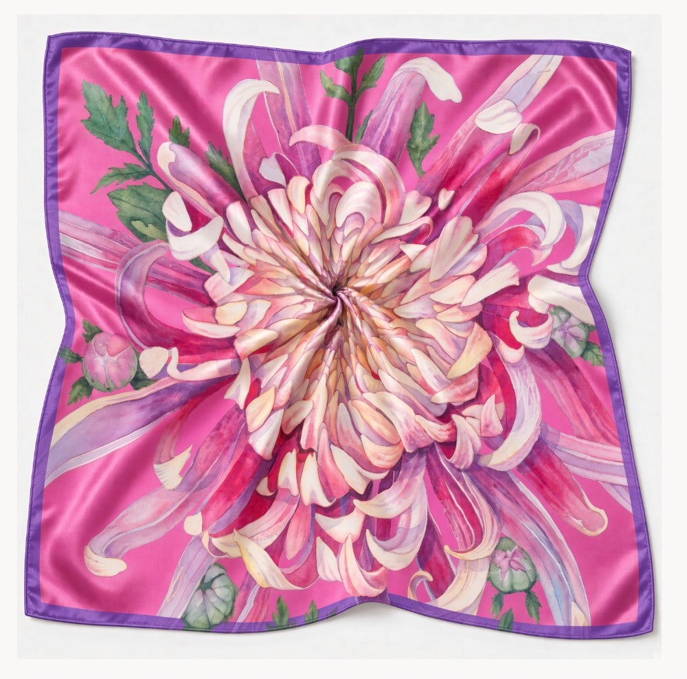 Flower Silk Scarf Dahlia | Pink Color