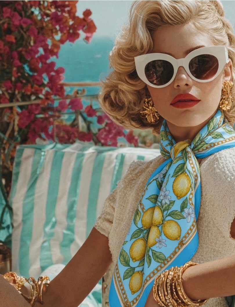 Silk Scarf Lemons | Blue Color