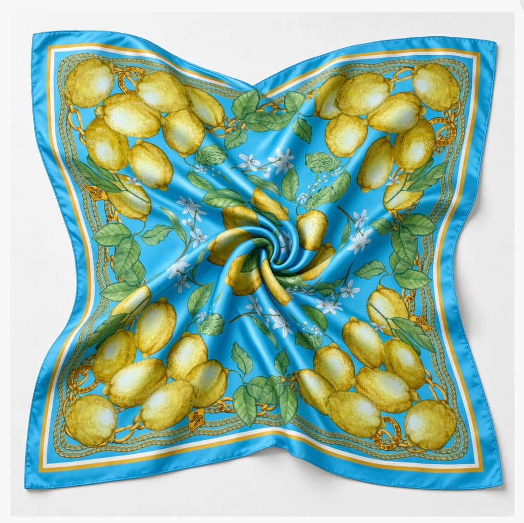 Silk Scarf Lemons | Blue Color