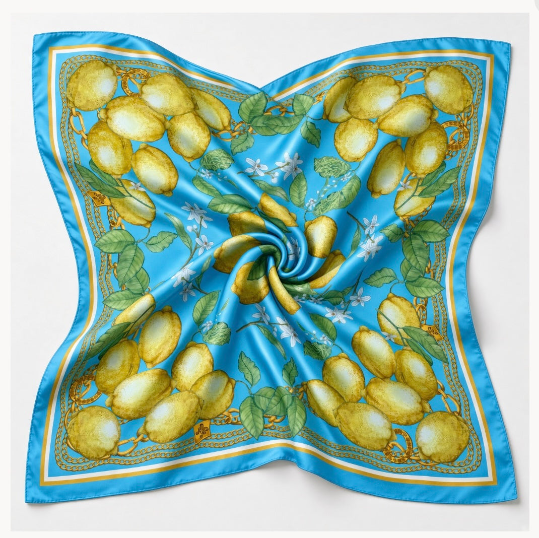 Silk Scarf Lemons | Blue Color