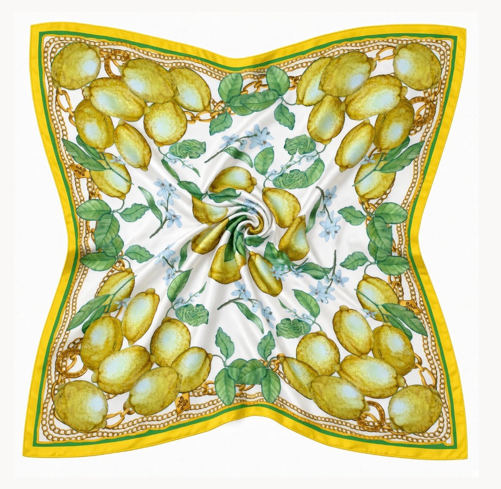 Silk Scarf Lemons | White Yellow Green Color