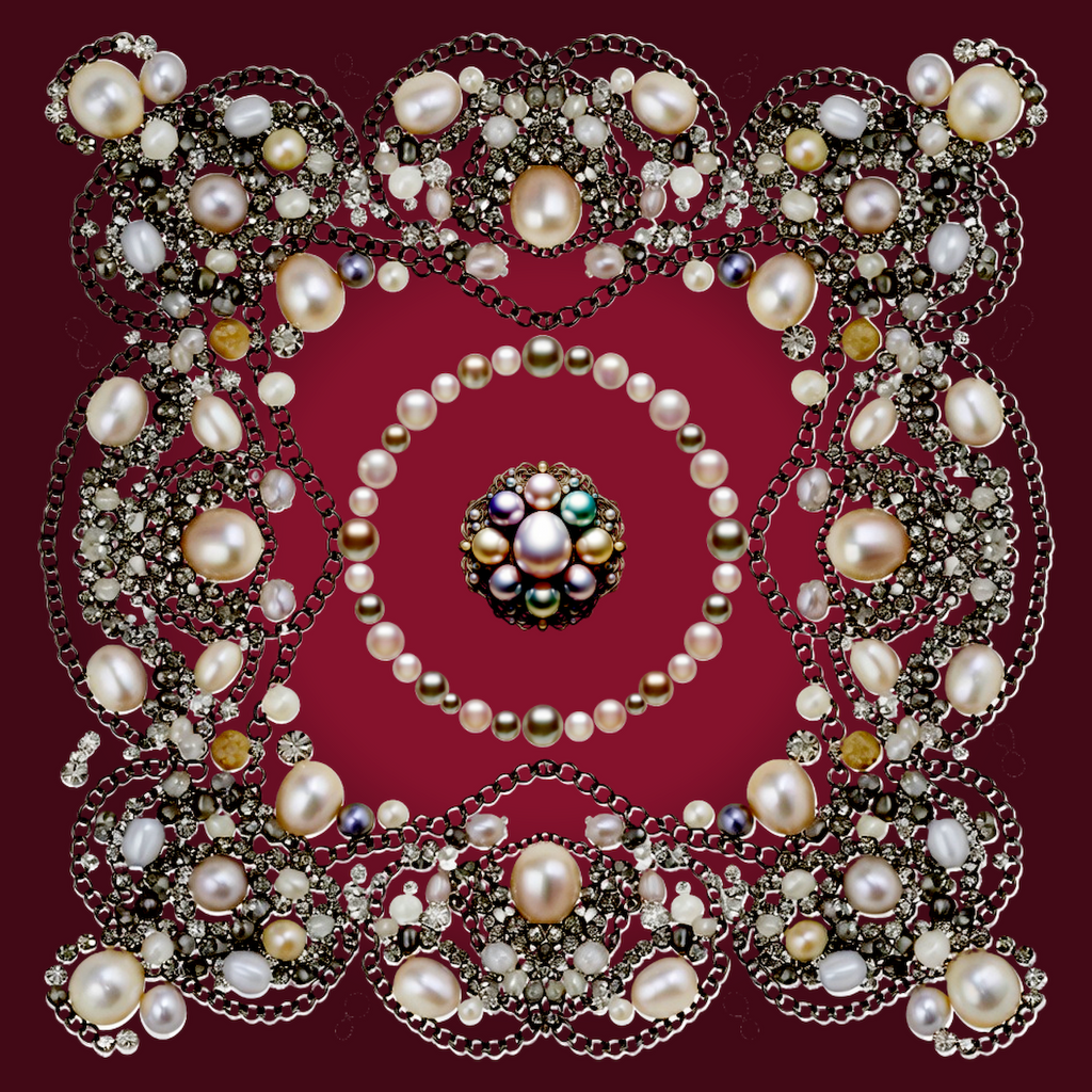 Silk Neck Scarf-Bandana Pearls | Deep Red Color
