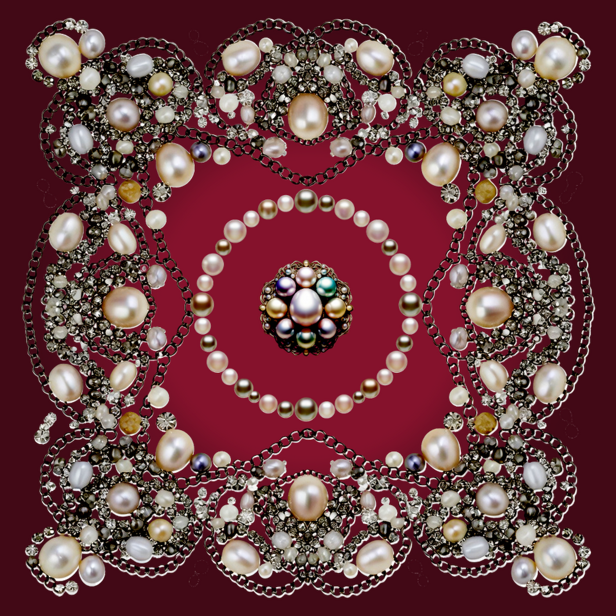 Silk Neck Scarf-Bandana Pearls | Deep Red Color
