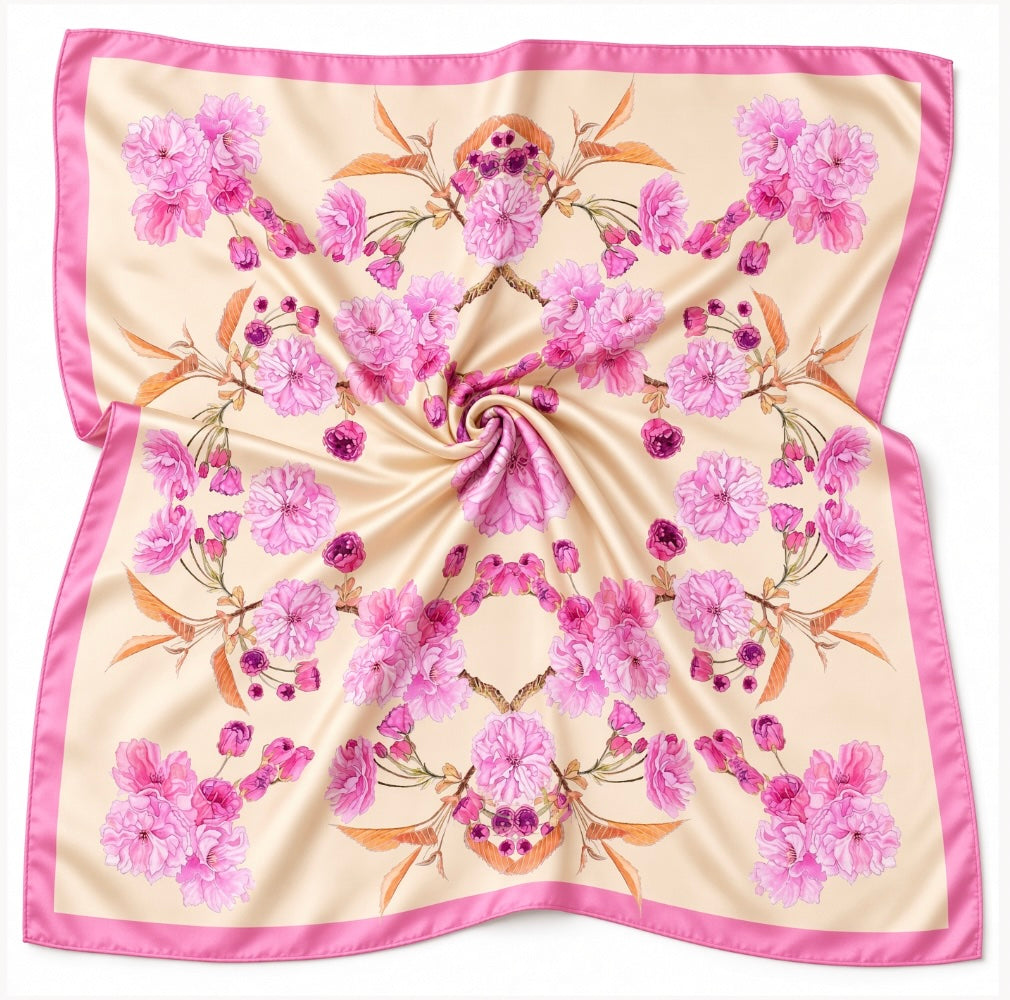 Patterned Silk Scarf Sakura | Pink and Beige Color