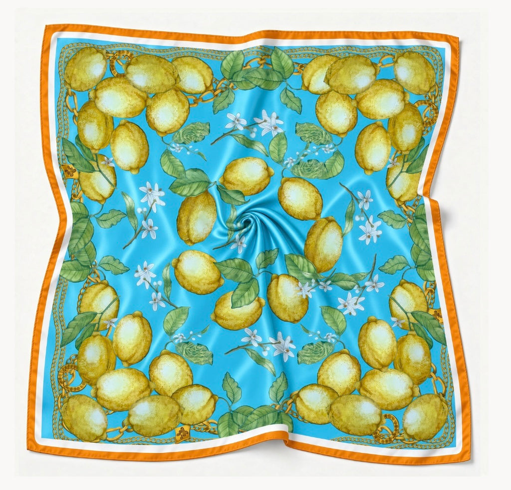 Silk Scarf Lemons | Blue and Yellow Color