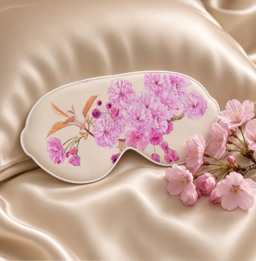 Silk Sleeping Mask Sakura | Beige and Pink Color