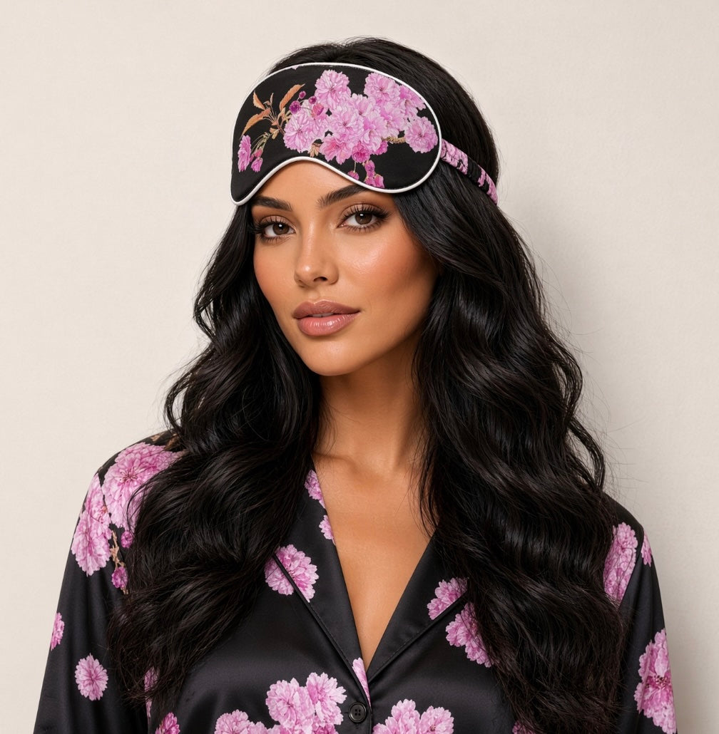 Silk Sleeping Mask Sakura | Black and Pink Color