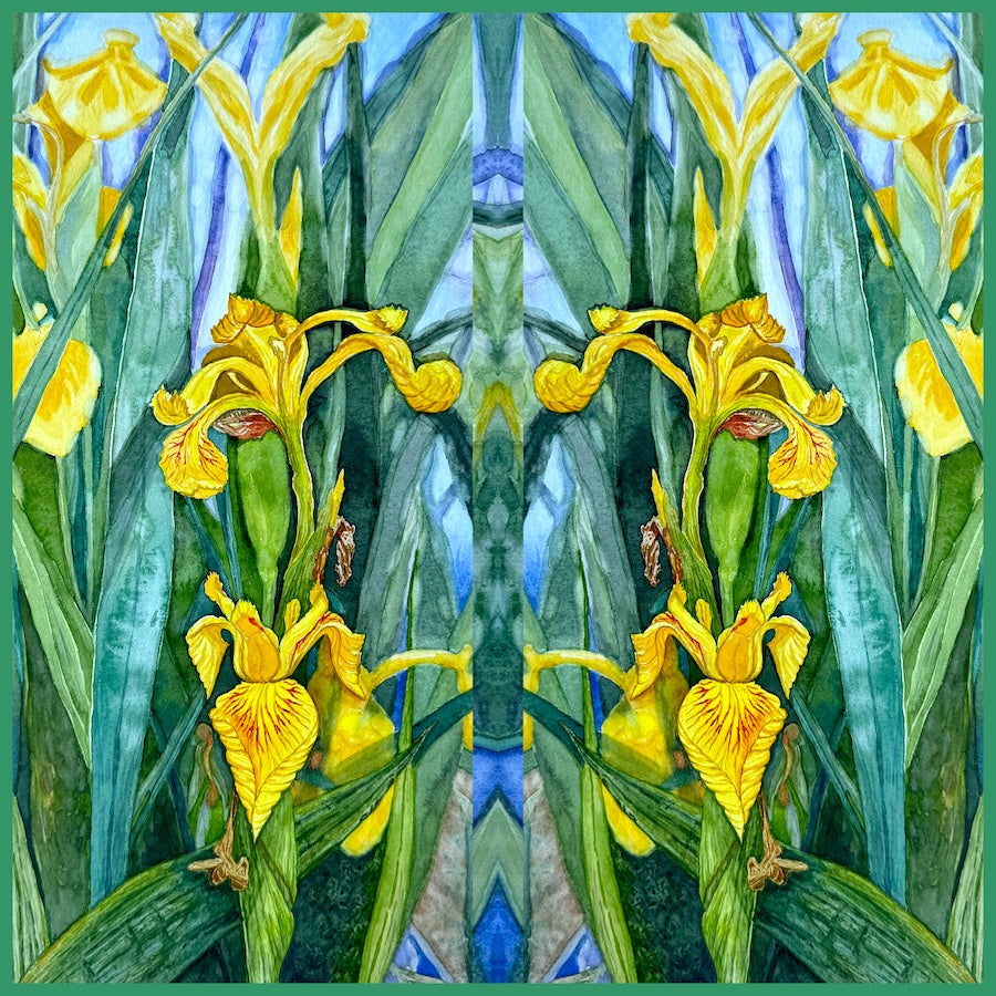 Flower Silk Scarf Yellow Irises